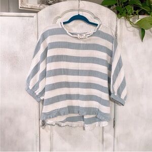 Umgee Blue and White Striped Blouse Size L